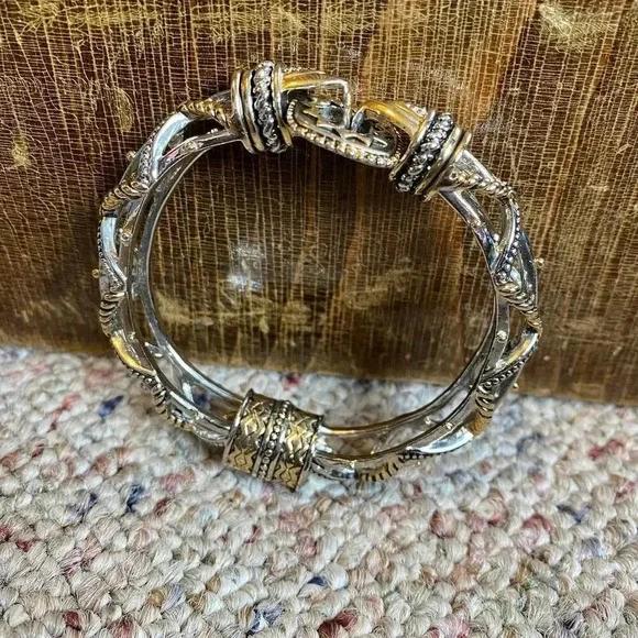 Two Tones Twisted Cable Sterling Silver Bali Style Women Bracelet Magnetic Clasp
